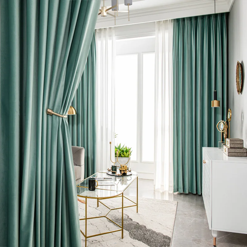 Custom Heavy Velvet Fabric Luxury Elegance Blackout Valance Green Dubai Black Out Window Velvet drapes Curtains backdrop curtain
