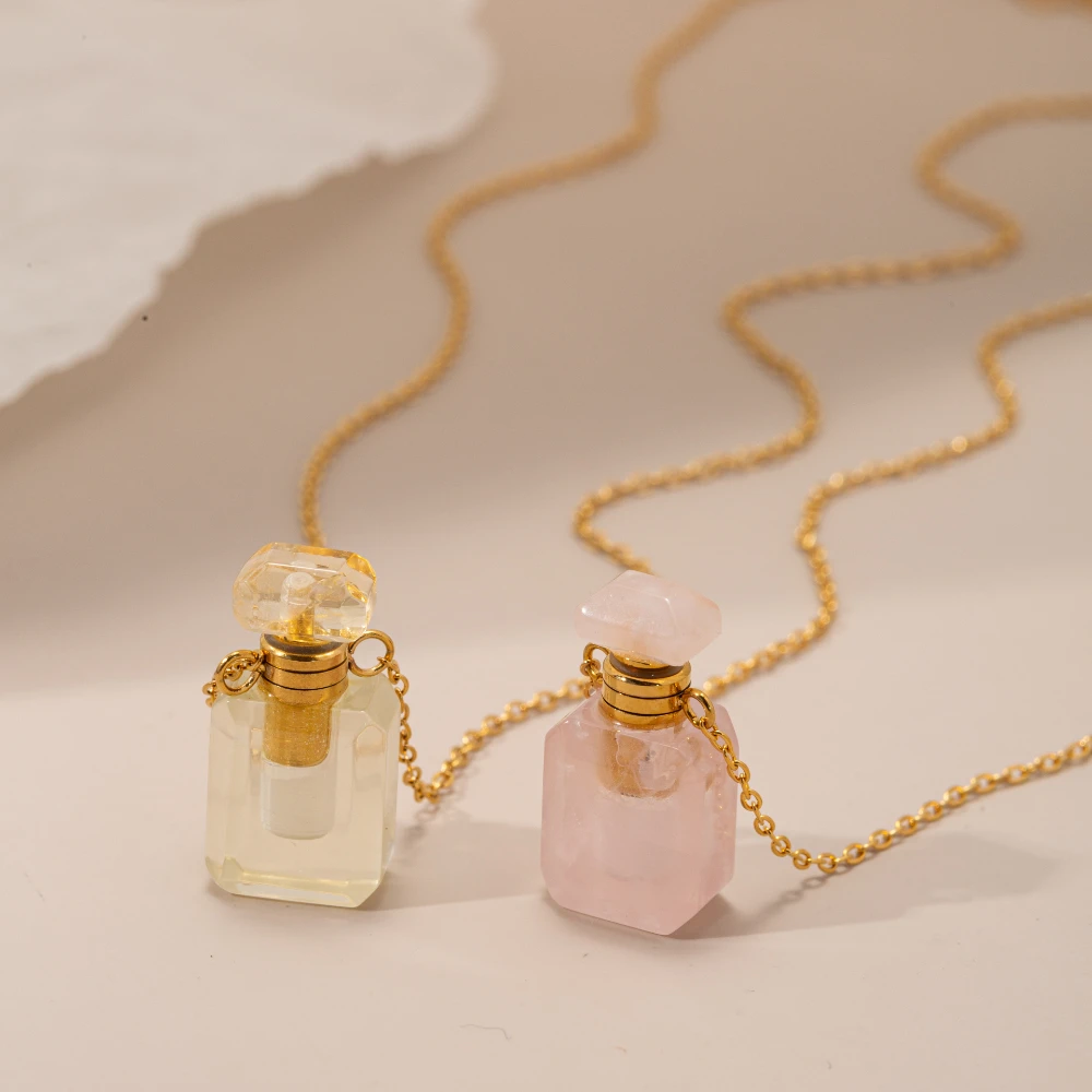 Mini Natural Stone Essential Oil Diffuser Perfume Aromatherapy Bottle Pendant Necklace Jewelry with Golden Silver Chain Necklace