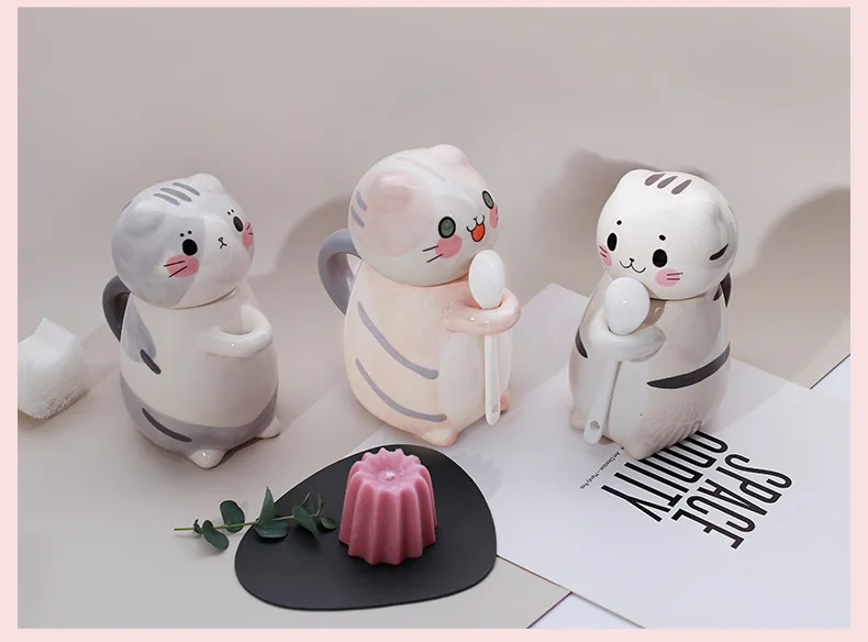 Couple Cup Japanese Cartoon Cute Cat Ceramic Cup Breakfast Milk Coffee Cup With Lid