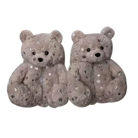 2021 Lovely ins plush bear slipper animals cheap custom bedroom animal teddy bear slippers women  teddy bear slippers