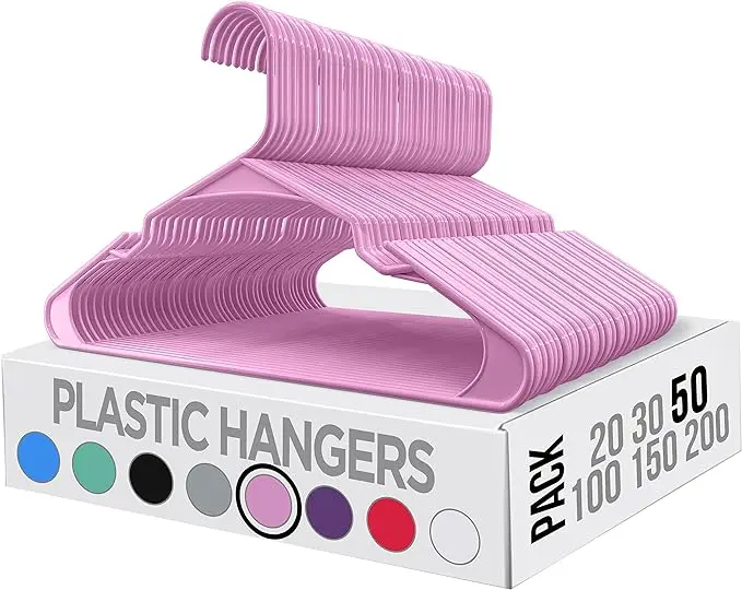 Home Clothes Hangers 50 Pack - Grey Plastic Hangers Space Saving - Durable Coat Hanger with Shoulder Grooves