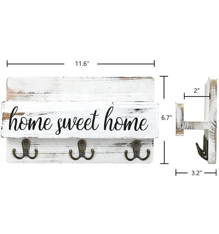 new design 2024 Wholesale Decorative Farmhouse Wall Mounted wood hanging mail and keys holder