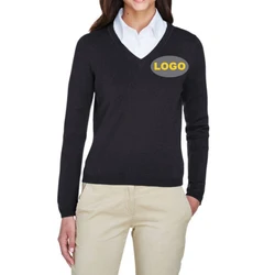 Новый дизайн женской деловой одежды осень 100% хлопок V-образный вырез Вязаная женская униформа большого размера для сотрудника свитер с пользовательским логотипом
