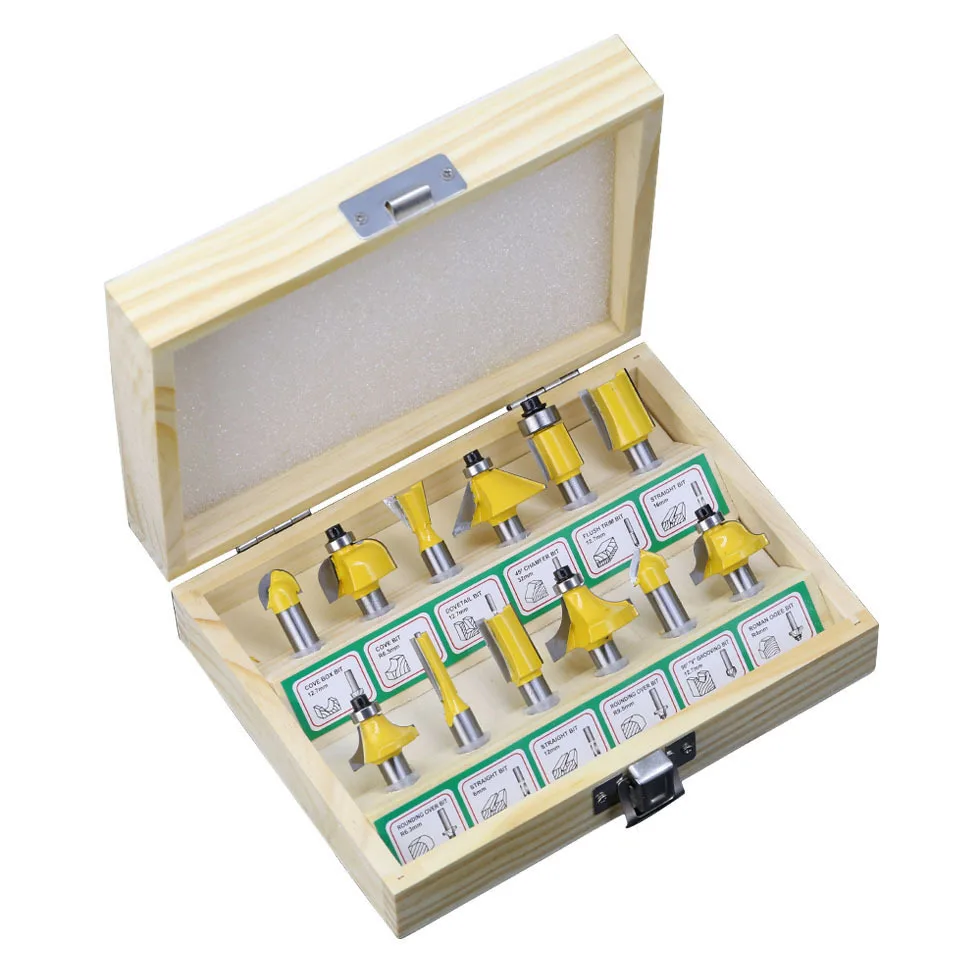 Alpha Dropshipping 12pcs cnc carbide router wood cutting bits set milling cutter for wood