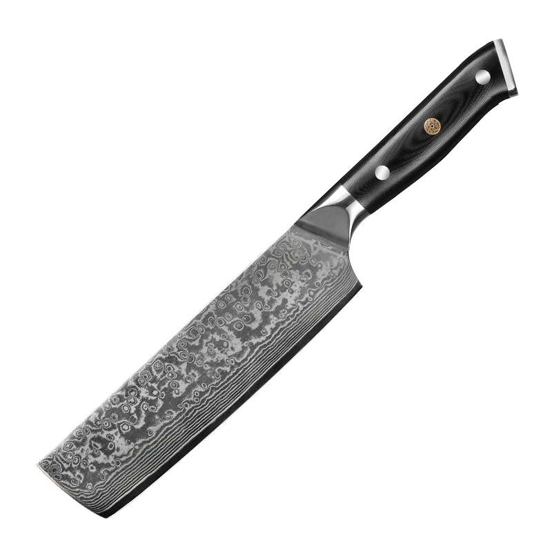 JJ 7' Damascus Nakiri Knife VG-10 Core Steel with G10 Handle Custom Vegetable Chopper Triple Blossom