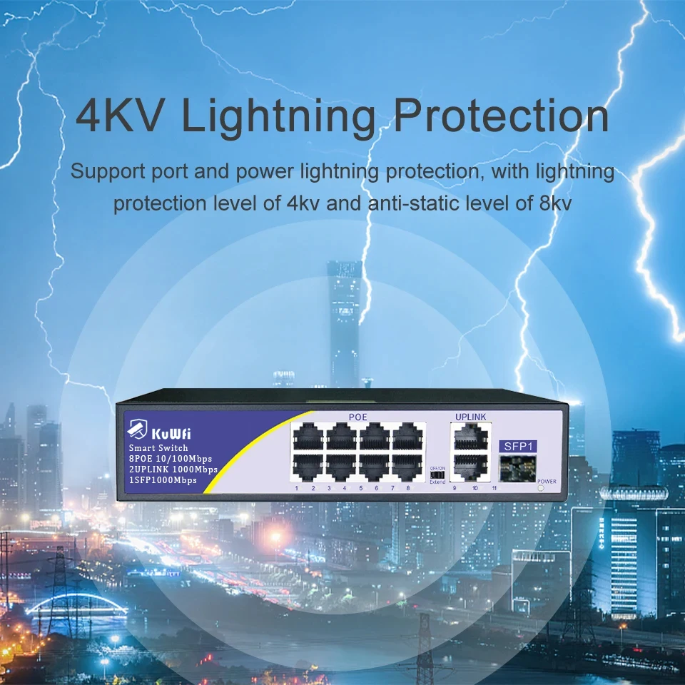 VLAN KuWFi 5.6Gbps wifi extender outdoor switch wifi 250m distance switch wifi ethernet gigabit uplink 100Mbps 8 port poe switch