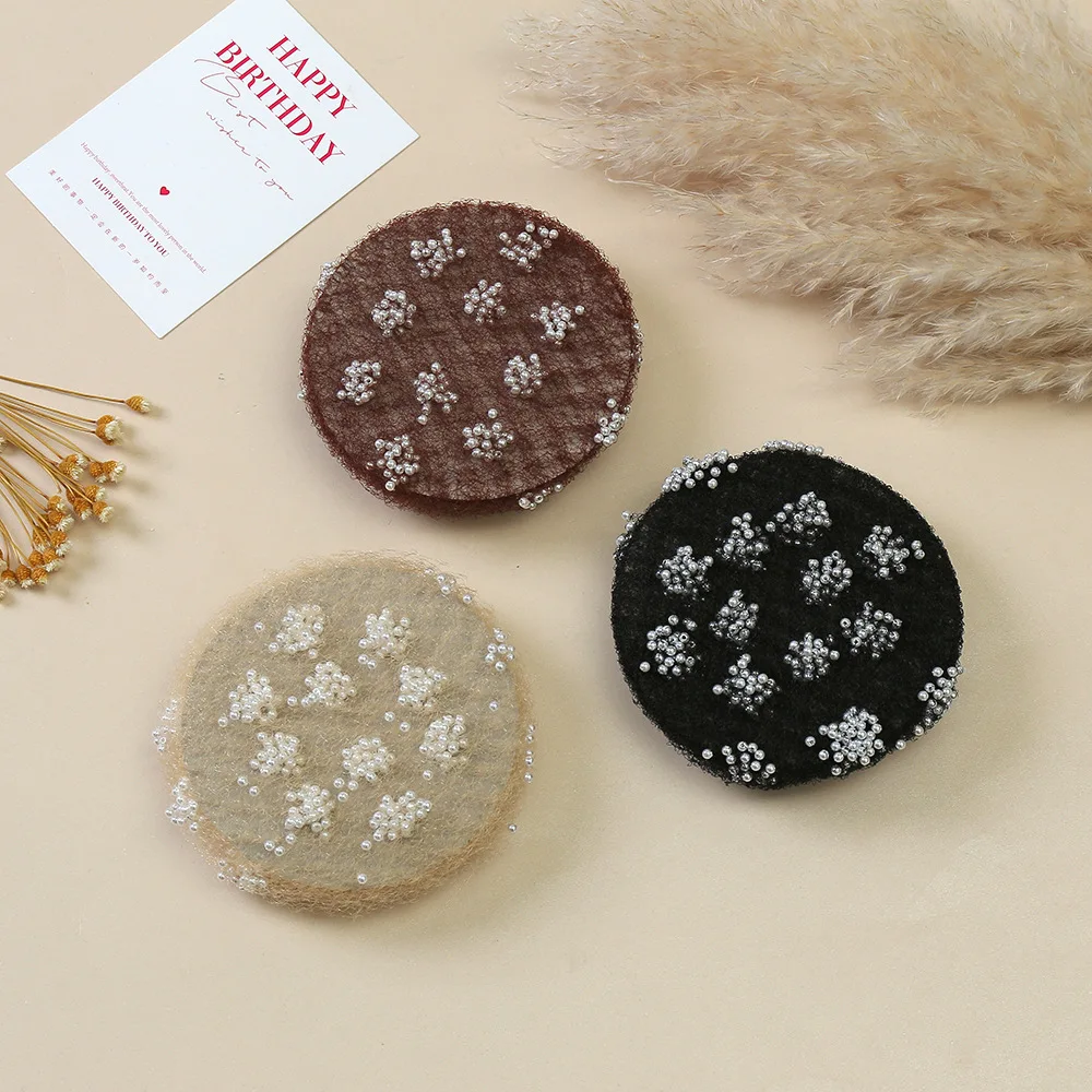 Hot Selling Invisible Hair Net with Pearl Elastic Crystal Nylon Hairnet Bun Cover For Women Hair Accessories