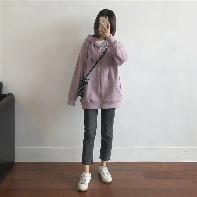 Cheap Price Global Blank Fall Winter Loose Fit Hoodie Women Hooded Sweatshirt Ladies Zip Up Sweatshirt