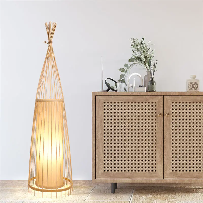 Высококачественная нить с регулируемой яркостью большой дизайн подвесная высокая нога праздничная гостиница из натуральных материалов Бамбуковая Напольная Лампа для спальни