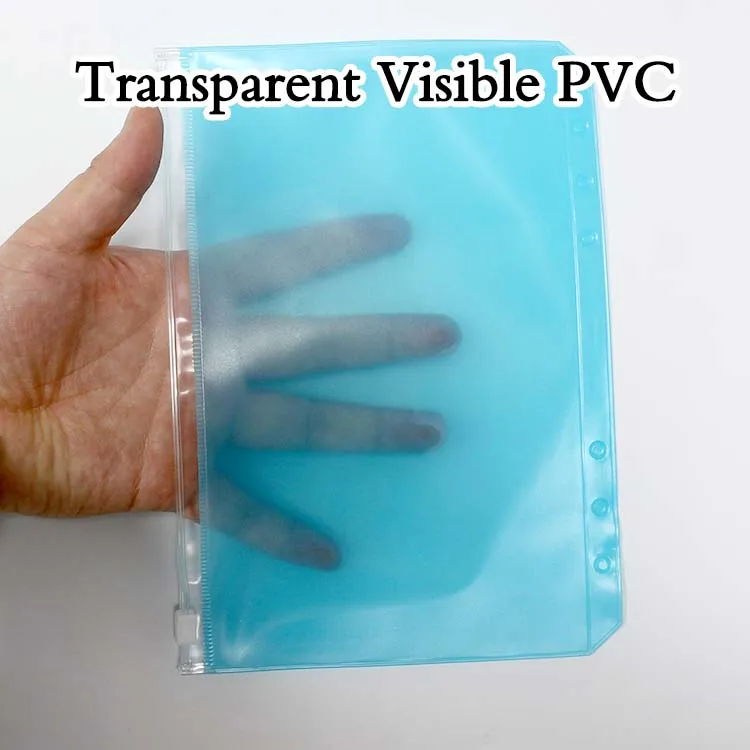 A5 A6 A7 6 Holes Zipper Bag Soft Pvc Pocket Folder Transparent Pencil Bag Notebook Cash Money Envelope for Budget Binder