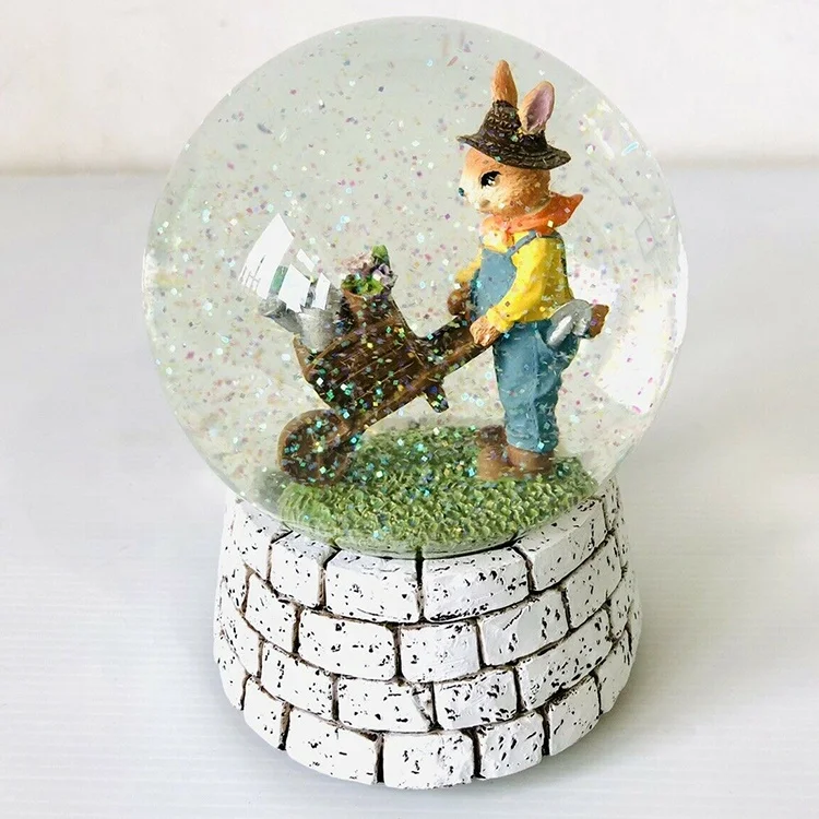 Cute Rabbit Resin Glass Snow Globe Exquisite Handcrafted Snowman and Rabbit Figurine for Home Decor and Souvenir Gifts