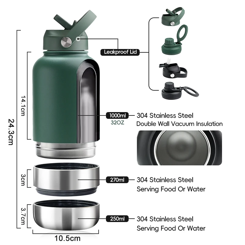 Custom logo Portable 32 oz 32oz pet feeder Travel small animal Stainless Steel double wall Insulated Dog Water Bottle