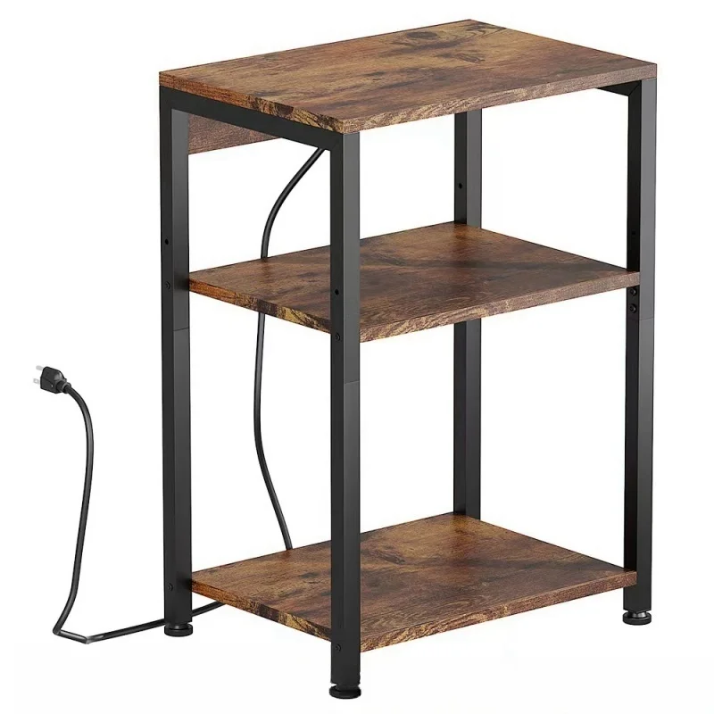Small Table Stand with Adjustable Shelf End Table Nightstand with Type C and USB Port Side Table for Small Spaces