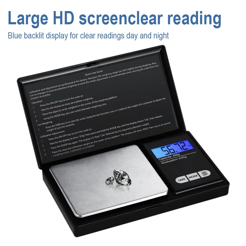 Mini Digital Weighing Hand Scale, Backlight Diamond Mini Pocket Scale