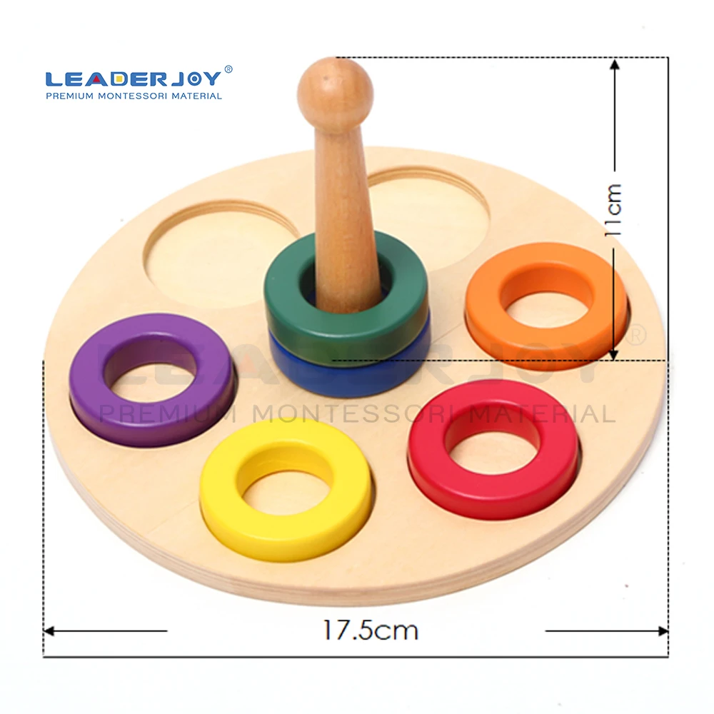 LeaderJoy Early Educational Wooden Shape Puzzle Montessori Toys Kids Ring Stacker Toy montessori stacking toys