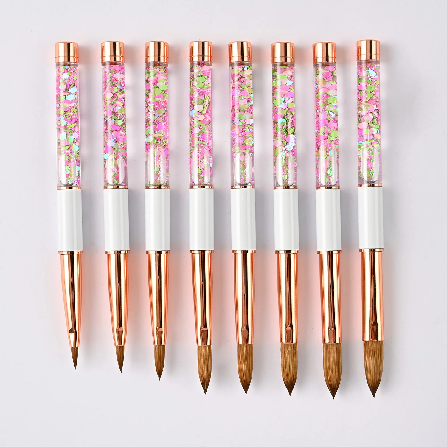 Professional Christmas Pinceles 100% Pure Kolinsky Brush With Liquid Glitter Handle 777 Crimped Kolinsky Acrylic Nail Brush Kit