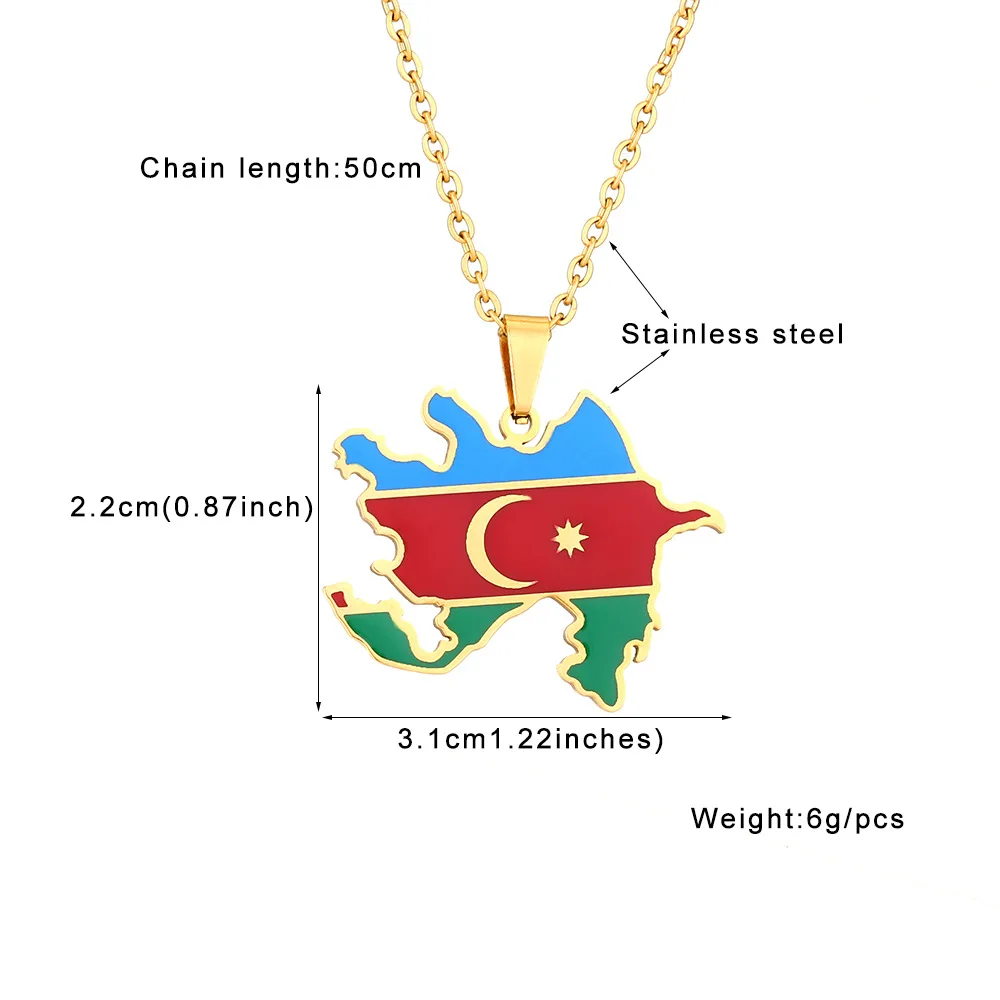 BINSHUO Wholesale Custom Stainless Steel Jewelry Drop Oil Azerbaijan Nation Map Flag Men Pendant Charm Couples Necklace Women