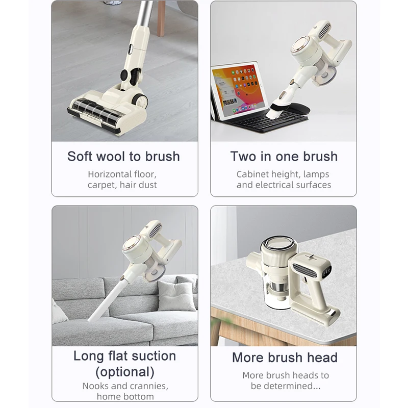 130w 3speeds Motorized Brush Electric Stick Handheld Cordless Vacuum Cleaner With Batteries