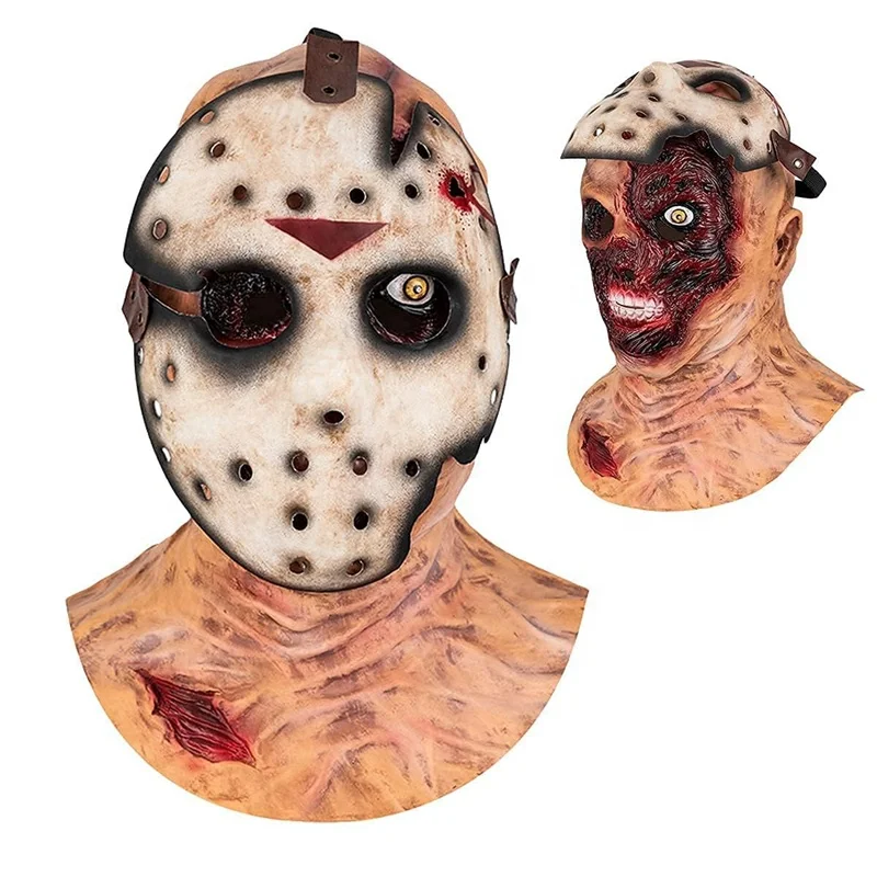 Маска Jason для Хэллоуина Хоккейная маска с Гнилым Лицом двухслойная ужасов зомби латексный костюм реквизит