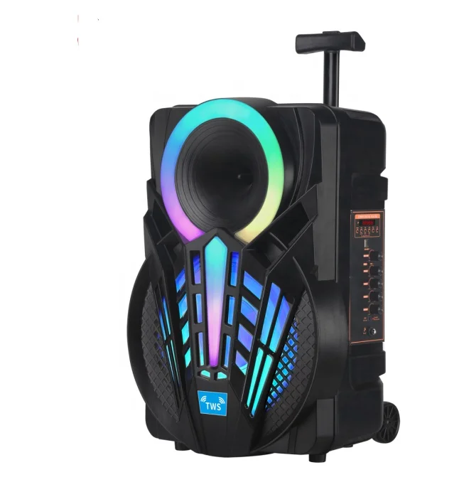 NDR-P12 12 Inch Karaoke Circle Amplified Speaker Wireless Woofer Speaker Mic  Color Led Outdoor Tws Party Trolley Speaker