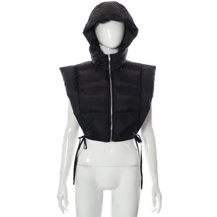 Hot Sale Puff jacket Womens Vest Outerwear Cotton Padded Zipper Ladies Hooded Jacket Custom Puffer Reversible Cropped Vest
