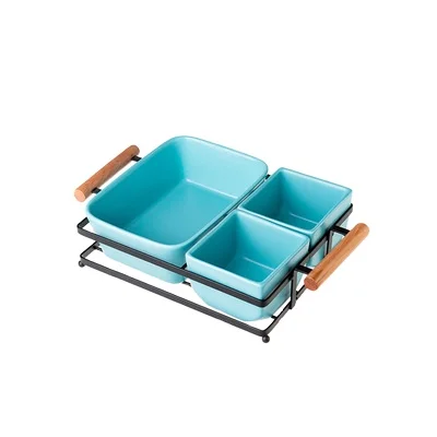
Nordic Home Decor Dishes Kitchen serving trays / Small ceramic bowl set with Bamboo Wooden Tray 