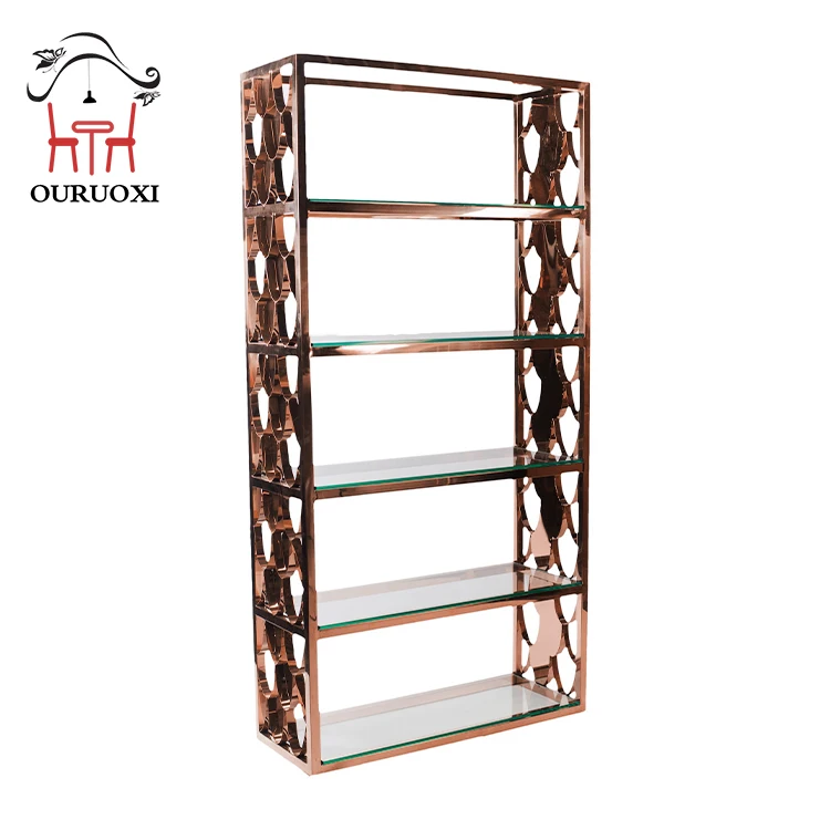Bar furniture gold steel frame stainless steel wine rack modern portable bar shelves