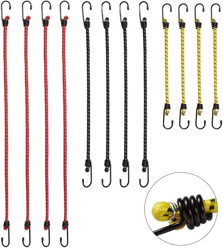 Customized Color Factory Silicone rubber loop round bungee cord straps set coiled steel hook bungee cord