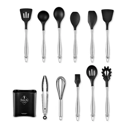 Stainless Steel 12Pcs In 1 Kitchen Gadget Set Cookware Home Silicone Kitchen Utensils Set with Metal Handles
