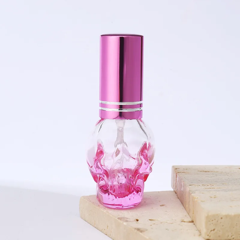 Skull like glass 8ml perfume glass skull bottle for essential oil spray colored nail polish glue thick bottom bottle with lid