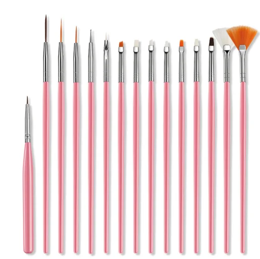 Wholesale nail art brush tool pink 15-piece set multi-specification nylon nail art pen