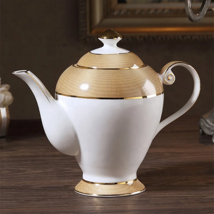 Tangshan wholesale and retail 15 pcs fine bone china chinaware  gold plated decal tea set ceramic