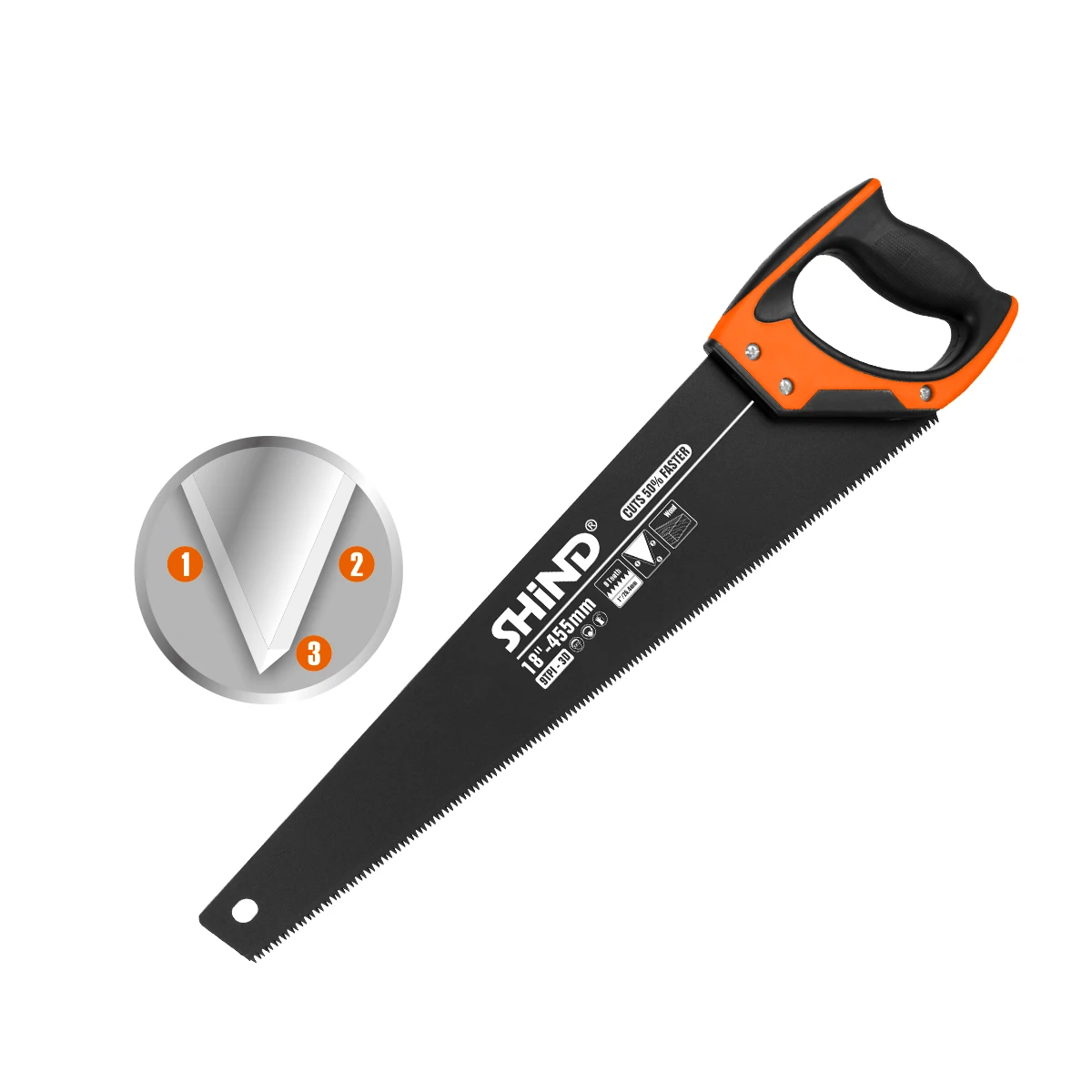SHIND 94642 Hand Saw Bi-material Soft Handle 450mm/18inch Gardening Cutting Manual Tools Woodworking Household Hand Tool