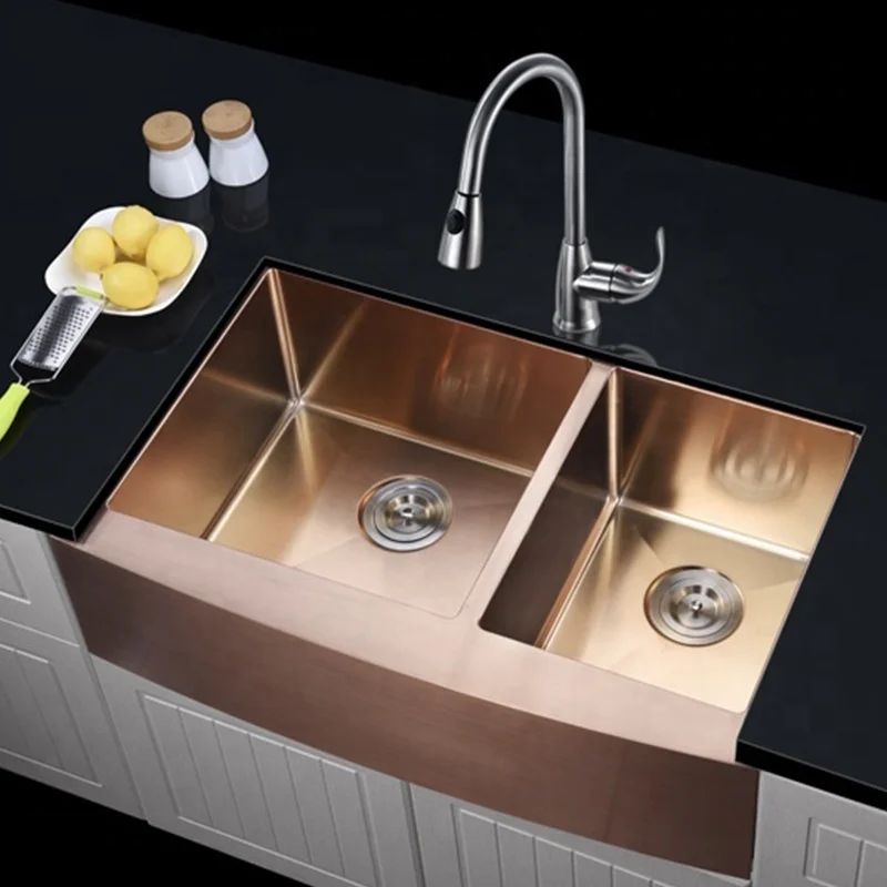 Factory Wholesale High Quality Golden Kitchen Double Sink Tripl Bowl modern fregaderos de cocina de acero inoxidable