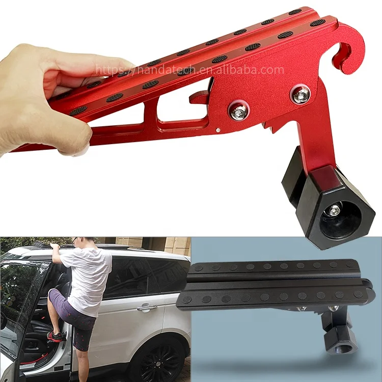 Car Accessories Red Foldable Car Door Step Pedal Rooftop Luggage Ladder Hooked Foot Pegs Vehicle Door Step