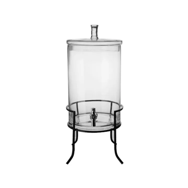 Cheap commercial cold juice dispenser with iron stand for restaurant glass beverage dispenser