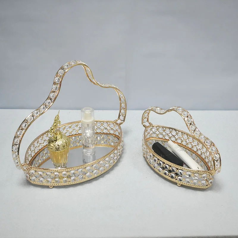 vegetable rack kitchen fruit storage basket luxury Creative metal jewelry tray  decorate glass tray