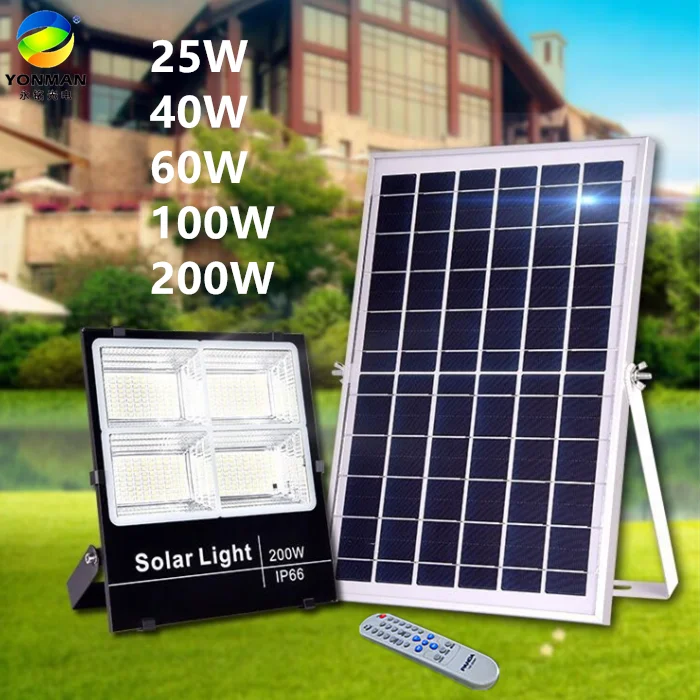 
25W 40W 60W 100W 200W outdoor high lumen ip66 solar panel led solar flood light 