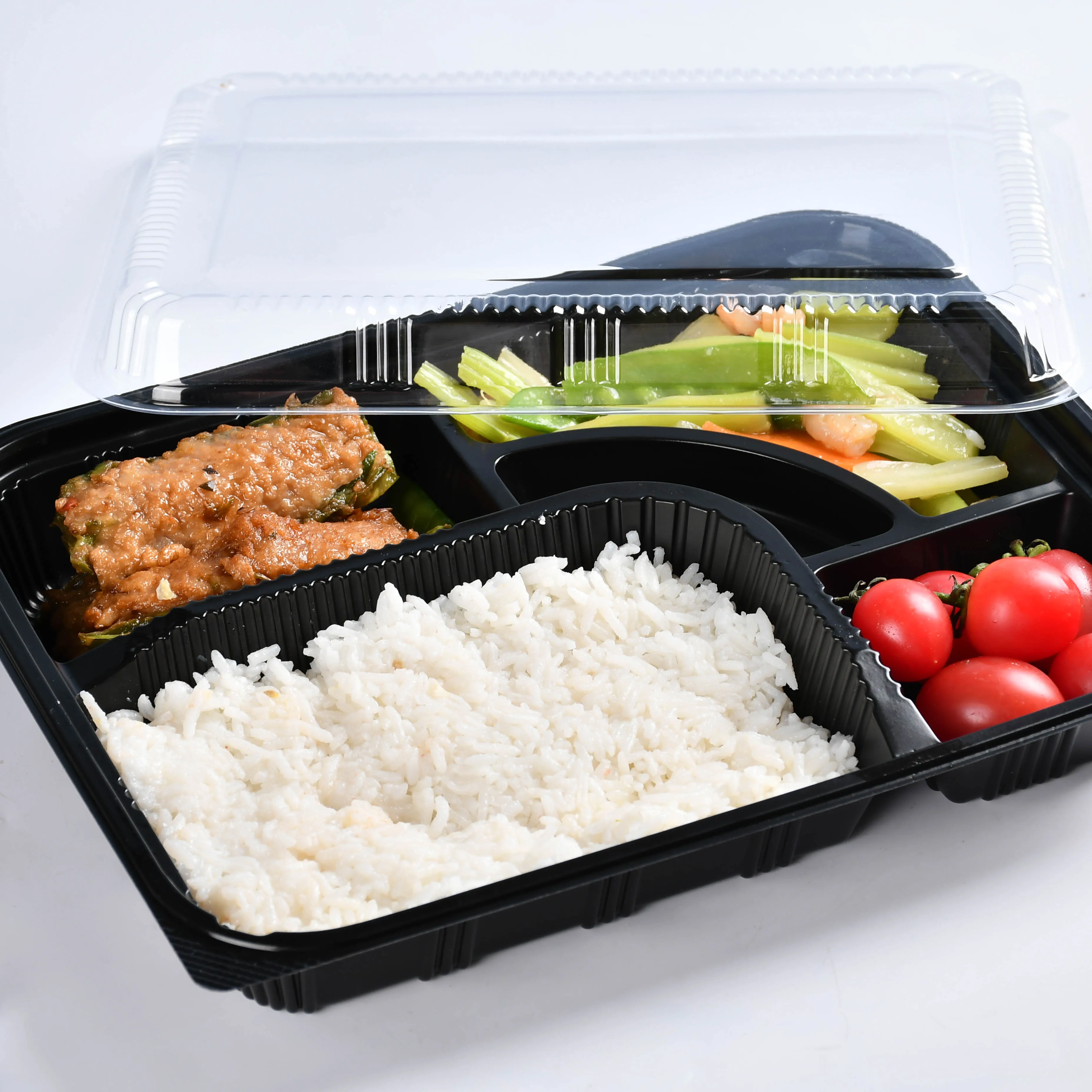 Customizable Logo Size Classic Japanese Stackable Black Disposable Food Packaging Takeaway Microwavable Meal Prep Container