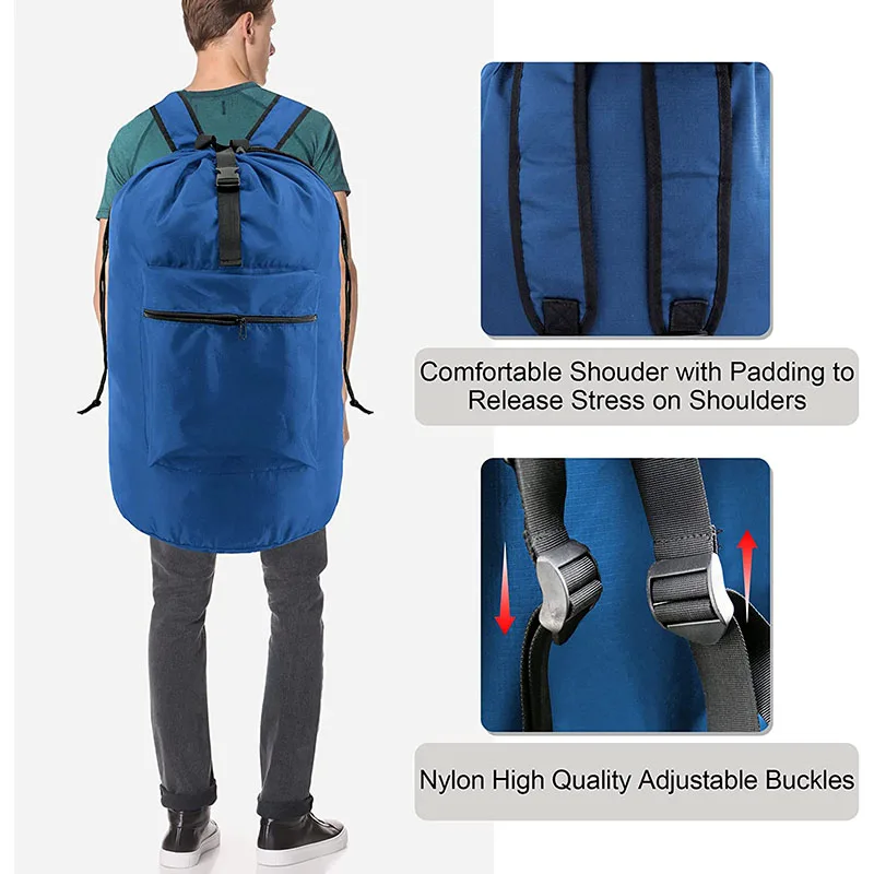 Custom jumbo travel laundry drawstring backpack bag dirty clothes storage organizer hamper bag  for camping dorm room