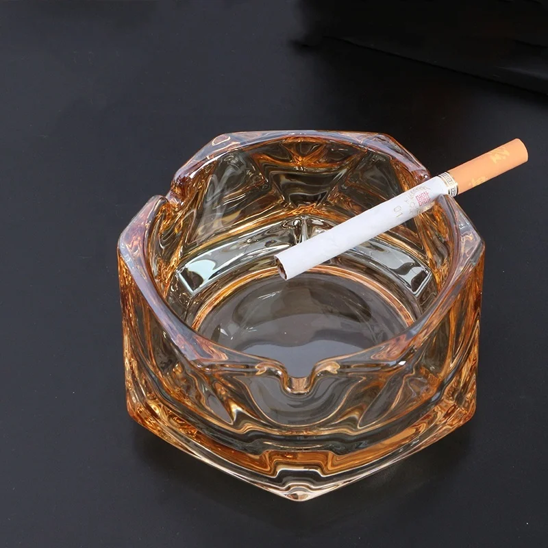 New design high quality hexagonal diamond shape luxury beautiful deep cigar ashtray glas crystal cut glass ashtray