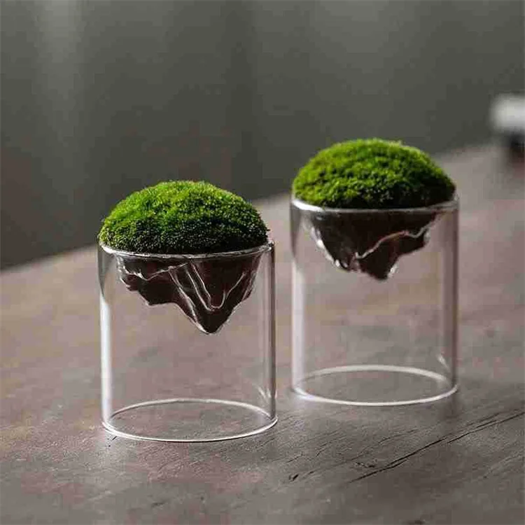 Room Decor Plant Vases Mountain Shaped Small Clear Moss Glass Terrarium Transparent Mini Glass Modern Handmade Christmas