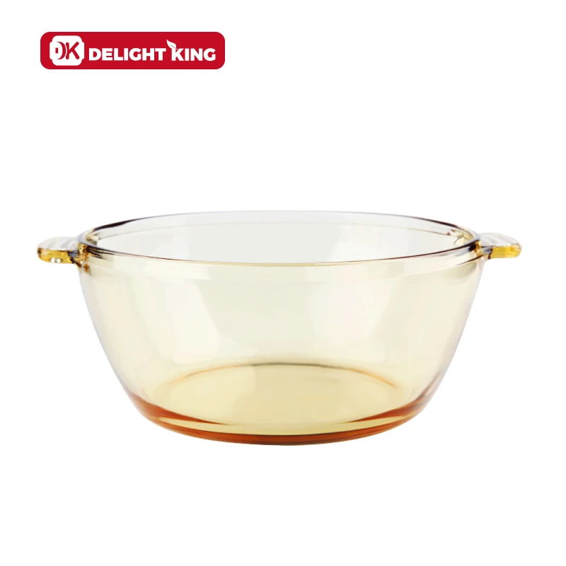 Clear Borosilicate Glass Oven Safety Pan with Glass Lid, Amber Colored Pot