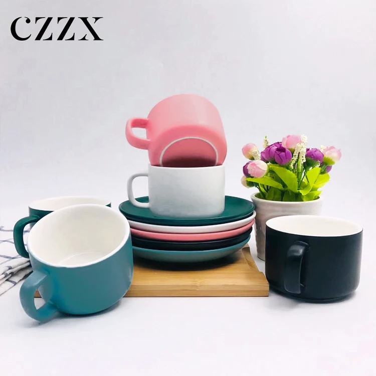 factory direct macaron color matt glazed ins style  ceramic coffee cup saucer set