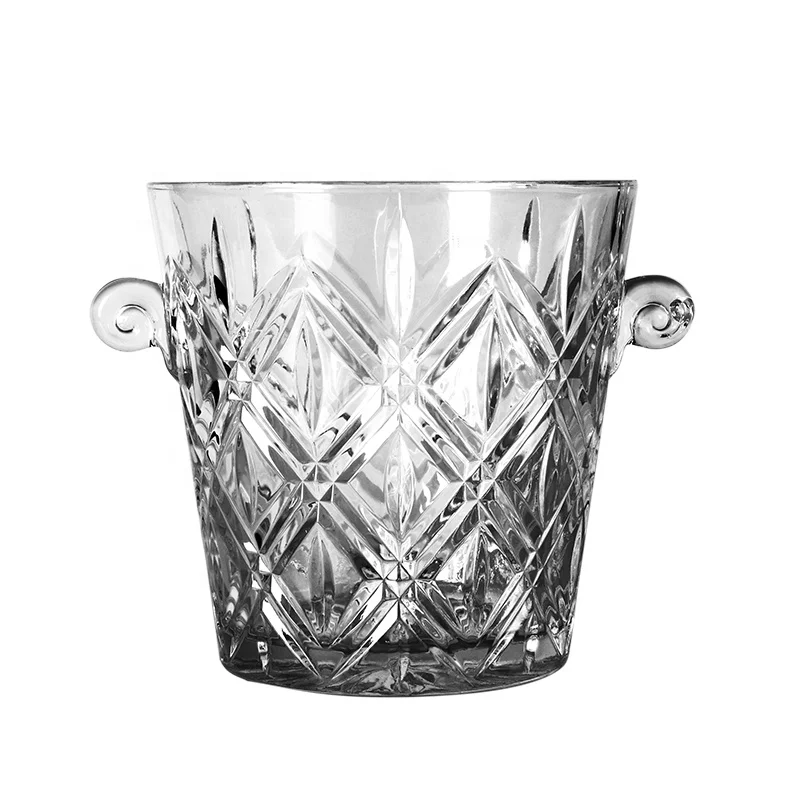 Clear Glass Beverage Wine Buckets & Cooler Ice Glass Wine Chillers & Buckets Designer Curved Glass Wine Bucket