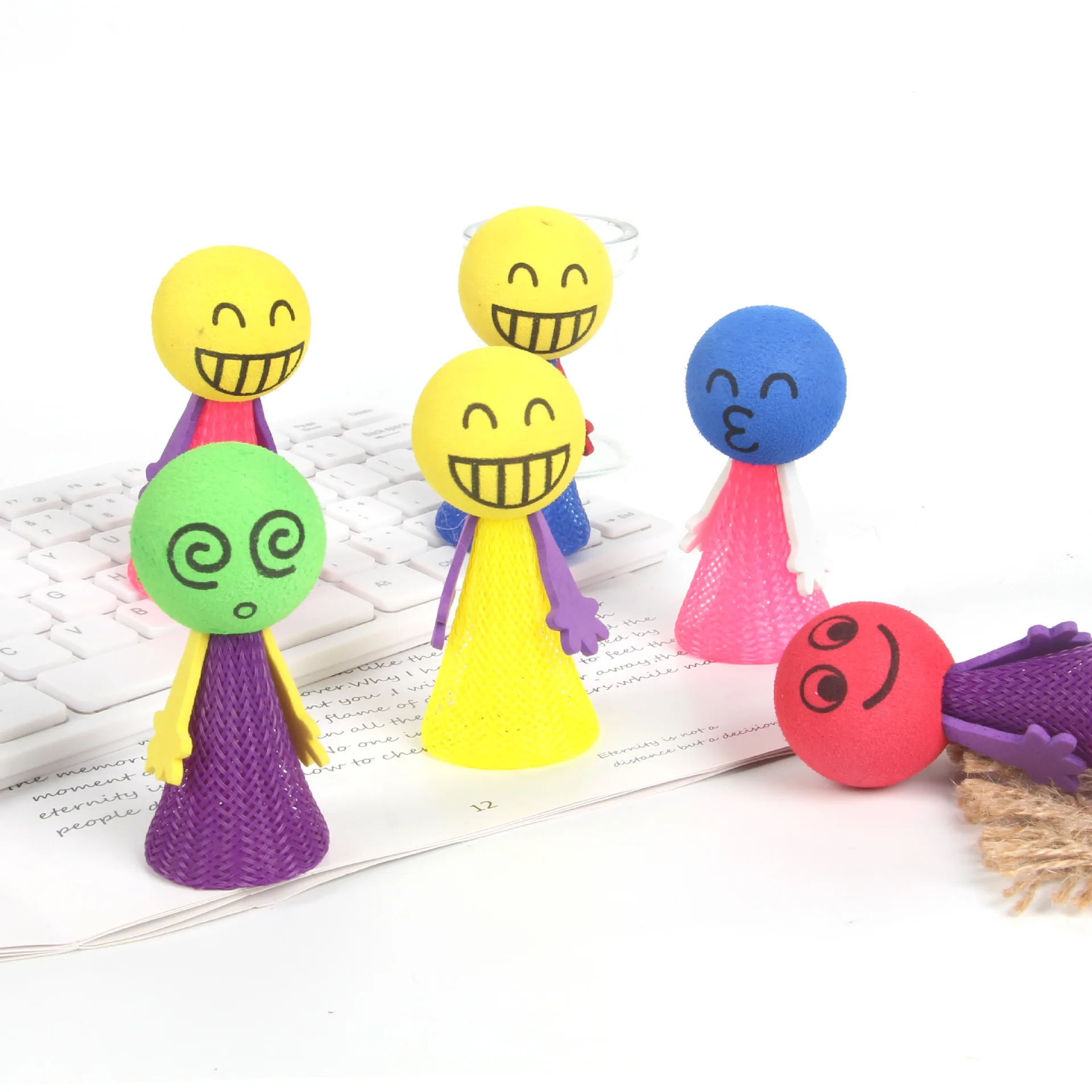 T1313 Hand press Bounce Jumping Man Expression Doll EVA Spring Man 6.5cm Medium Bouncing Elf Toy