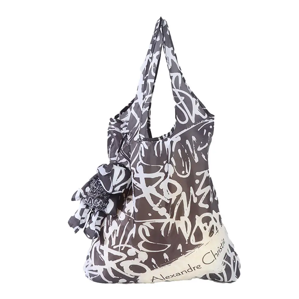 Large polyester printed shopping bag Bear doll storage folding portable shopping bag tote bag