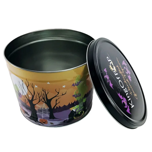 1.0/2.0/3.5/6.5 Gallon Custom Metal Round Empty Packing Food Grade Popcorn Tin Bucket With Lid