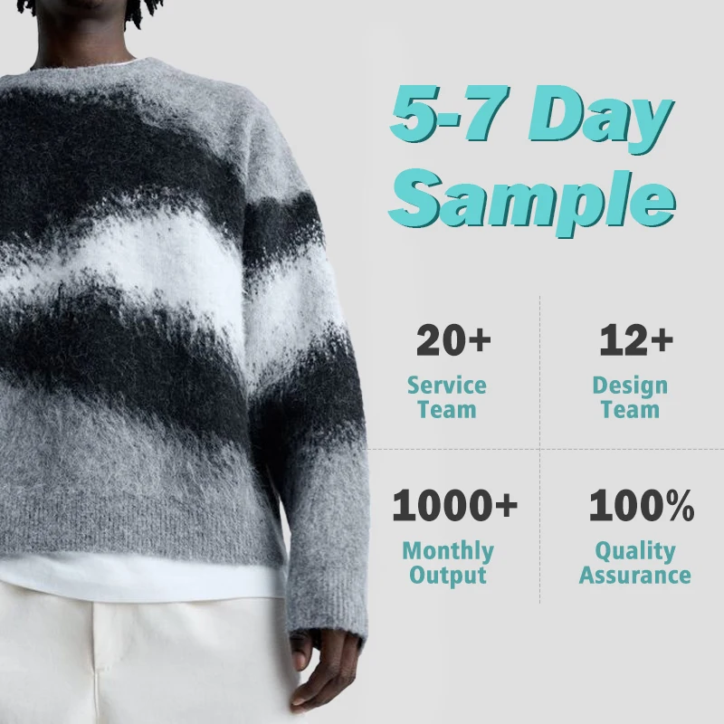 Manufacturer custom men pullneck sweater winter pullover jacquard knitted mohair knit sweater for men winter