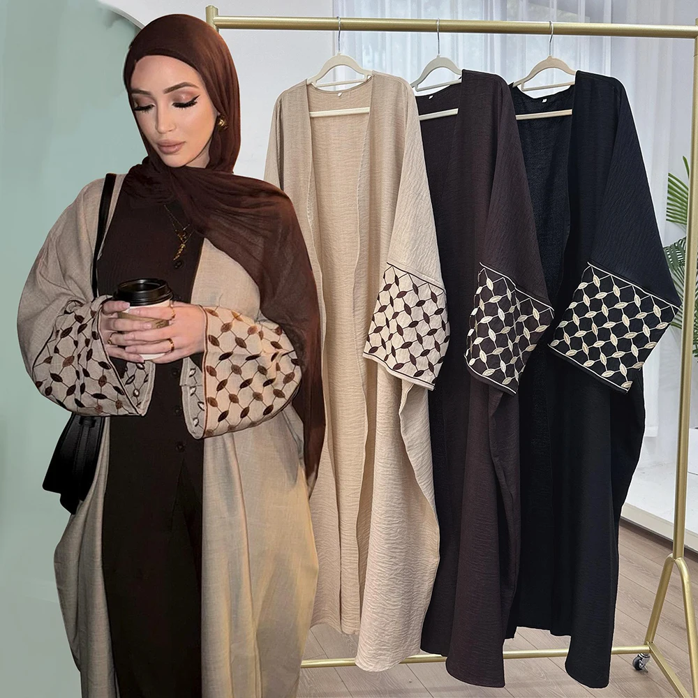 Elegant Abaya 2024 New Femme Dubai Turkey Solid Embroidery Abaya Wholesale Elegant Muslim Open Long Winter Abaya